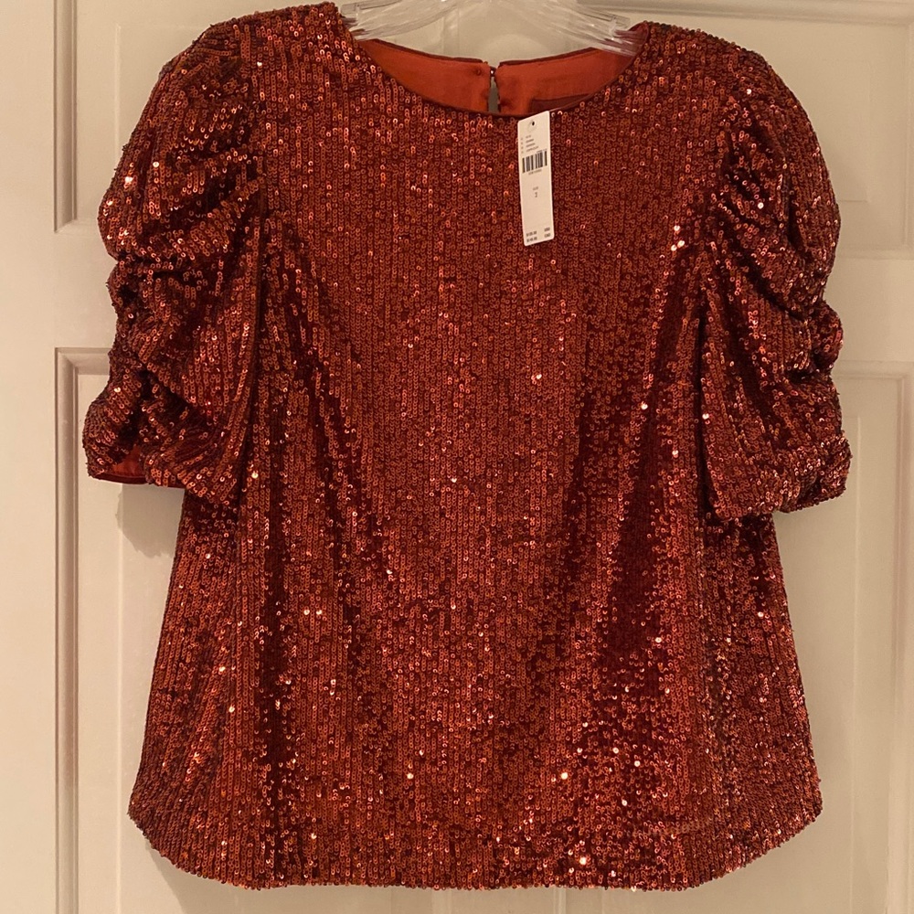 Anthropologie Sequin Puff Sleeve Blouse NWT Size 2